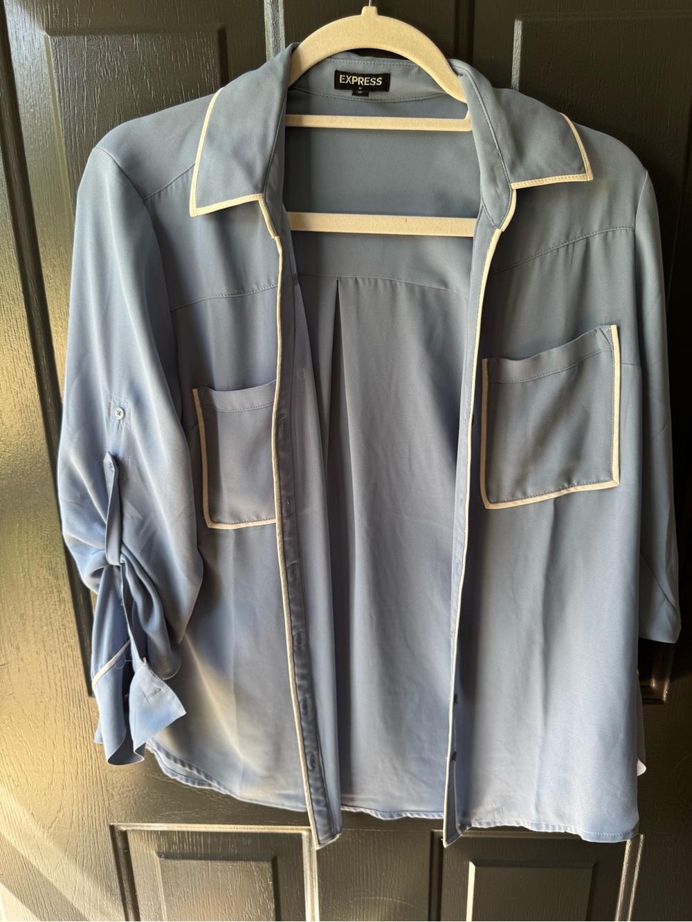 Express Light Blue Blouse with Cream Piping